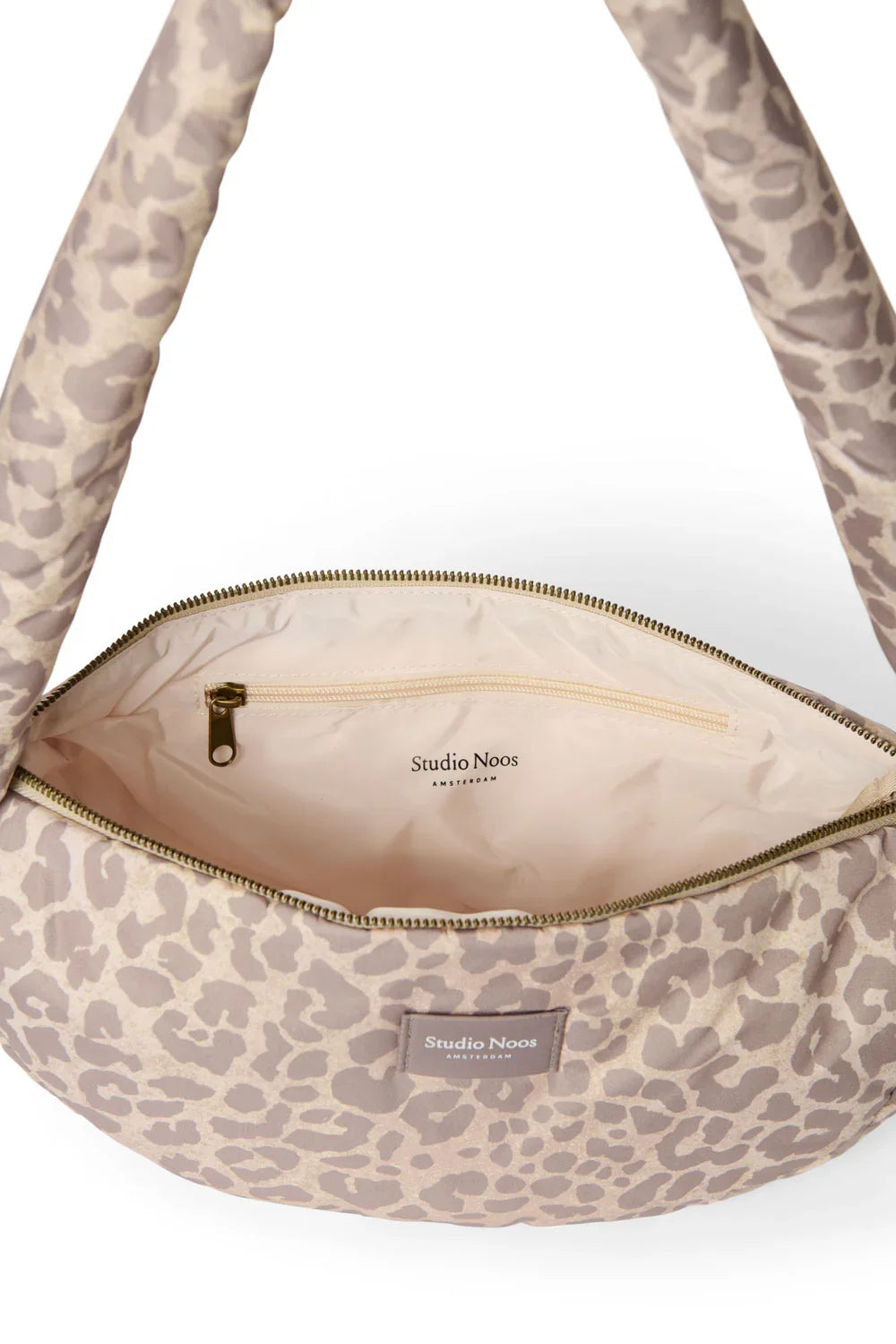 Beige luipaardprint gewatteerde mini-schoudertas