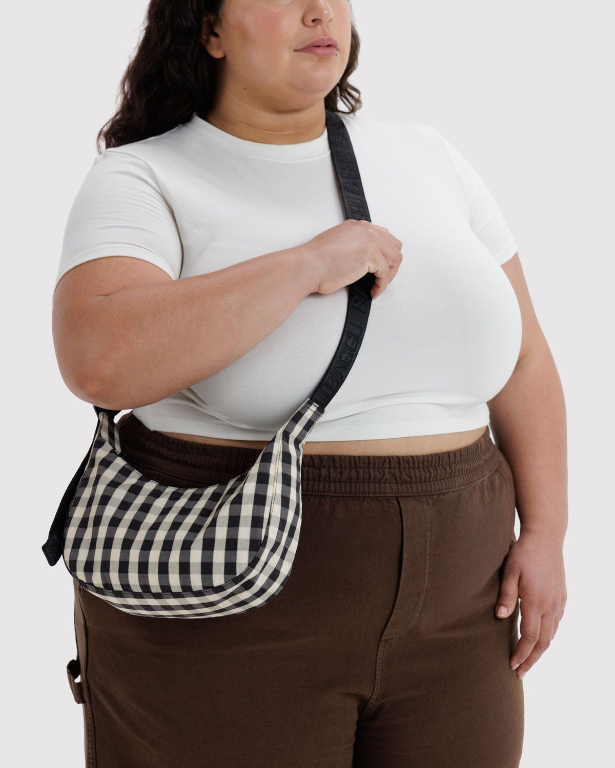 Small Nylon Crescent Bag - Black and Cream Gingham - image 2