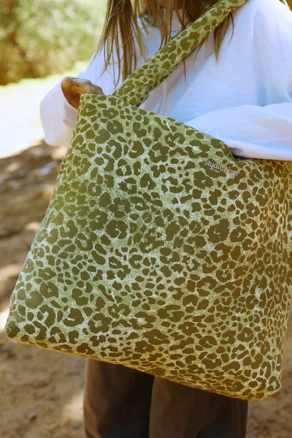 Bruine luipaardprint katoenen mom bag