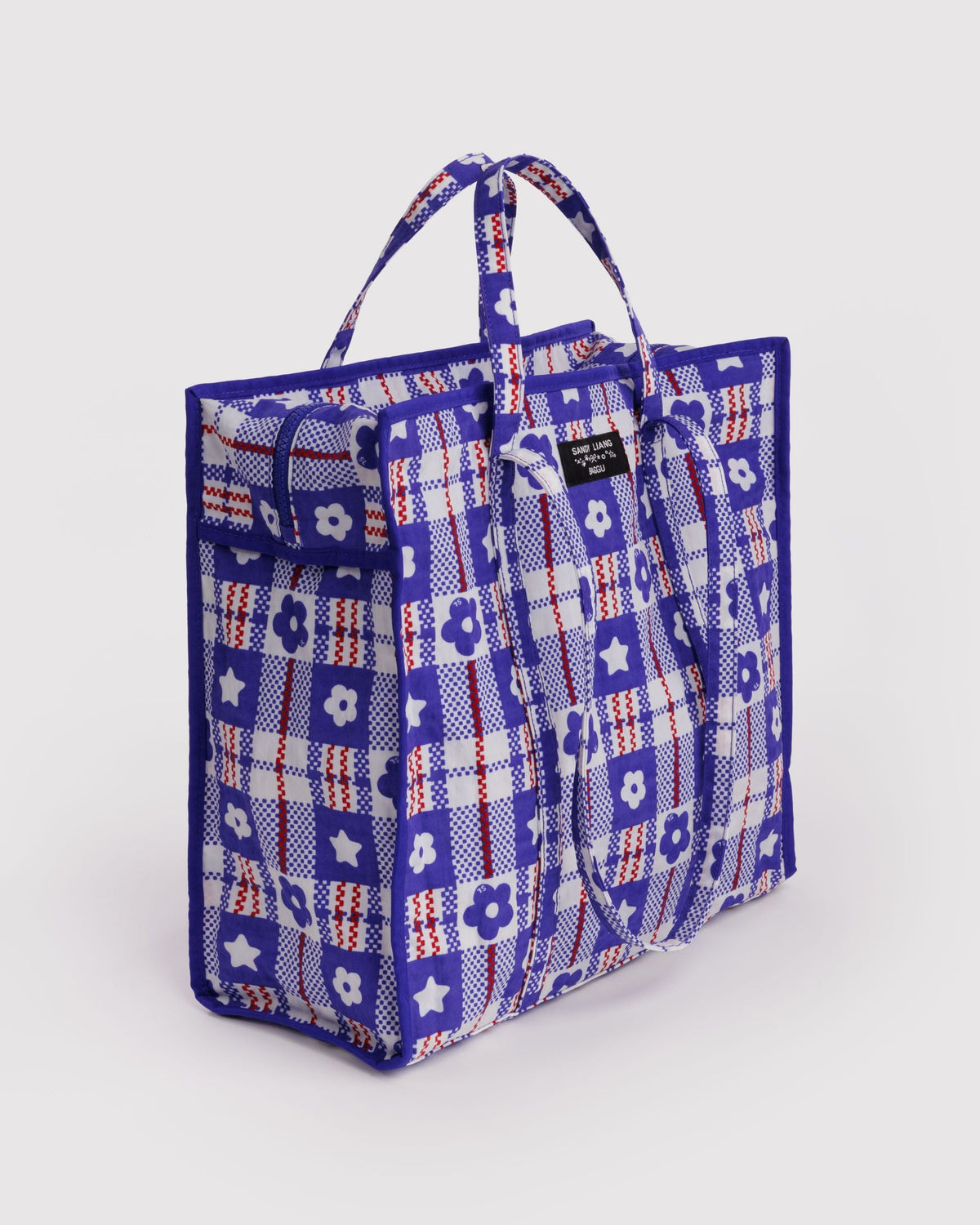 Large Nylon Market Bag - Market Plaid Blue - image 3