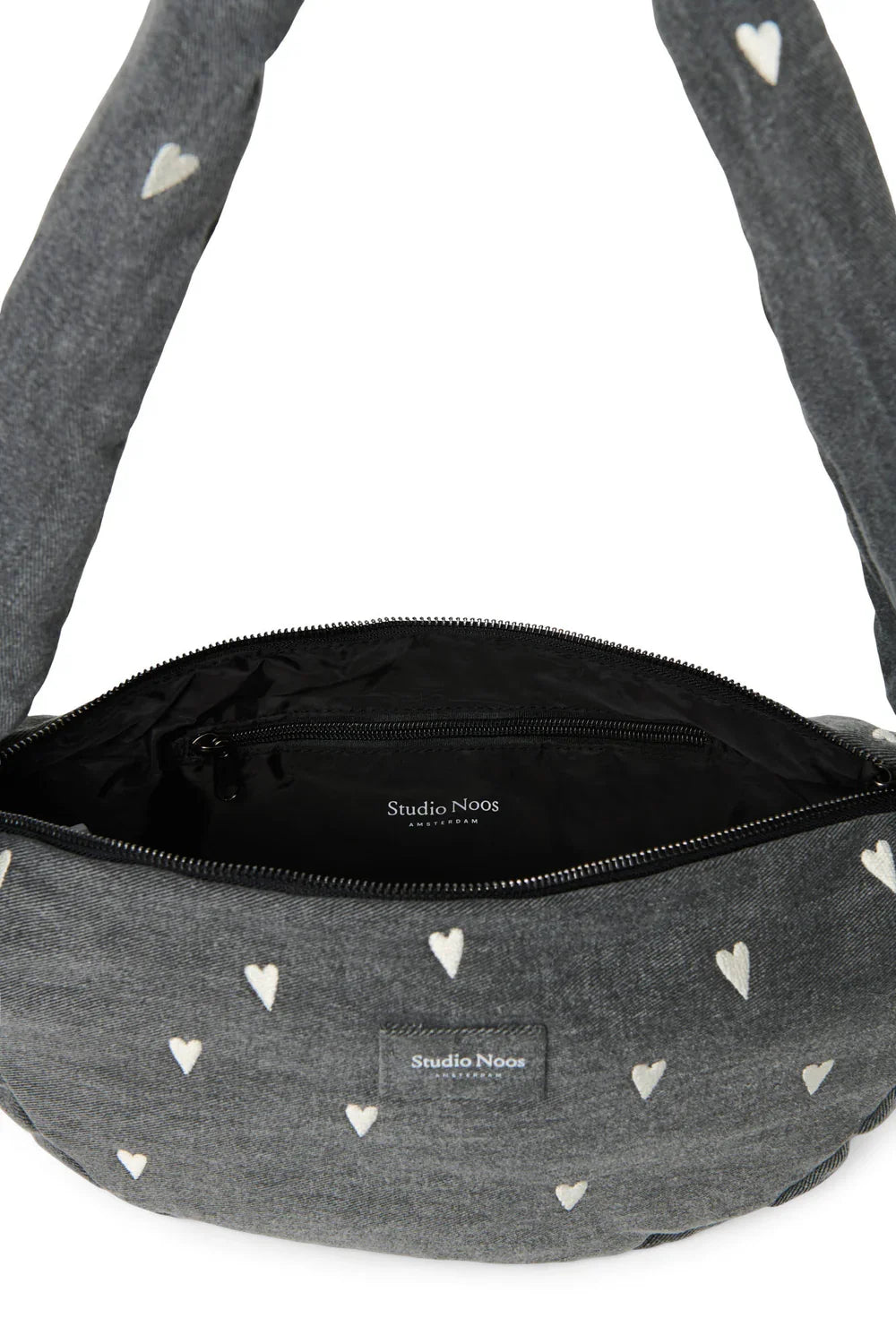 Graue Herzen Denim Mini Umhängetasche