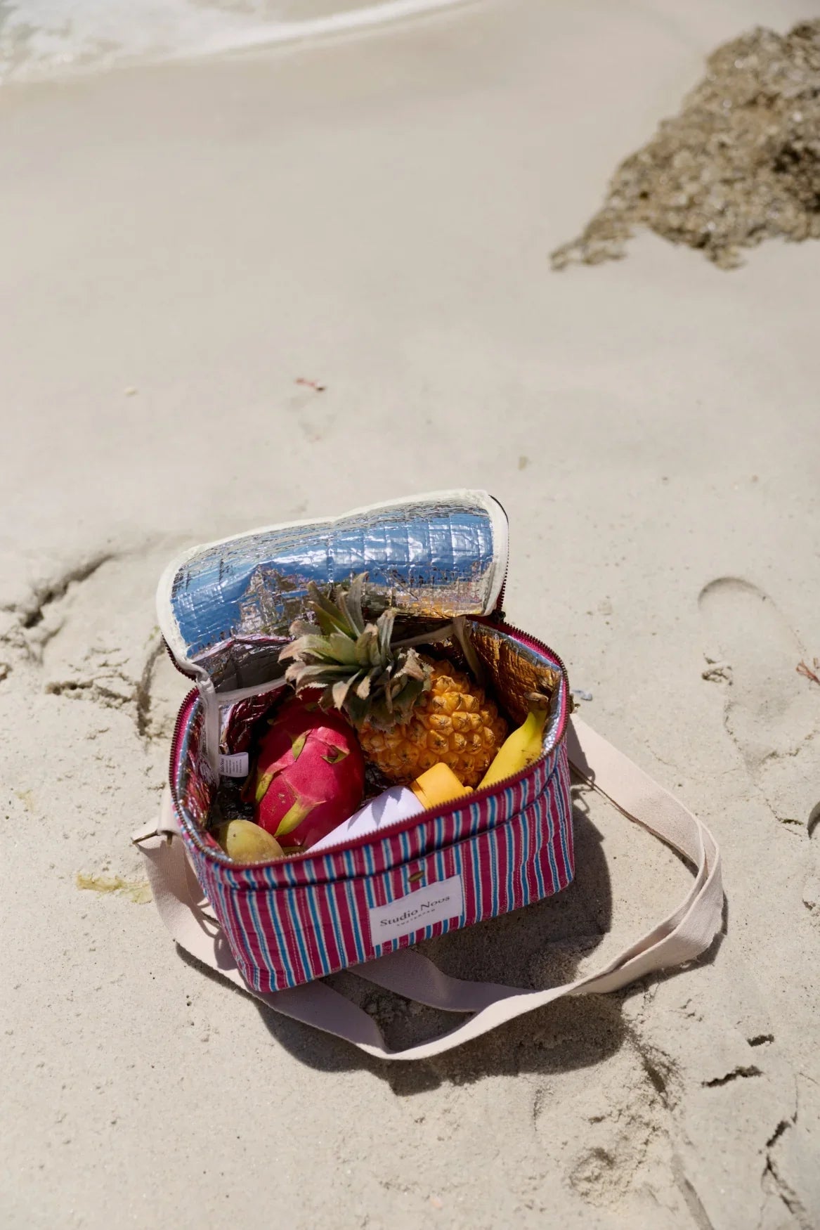 Popeline Gestreifte Kühltasche | Buttergelb