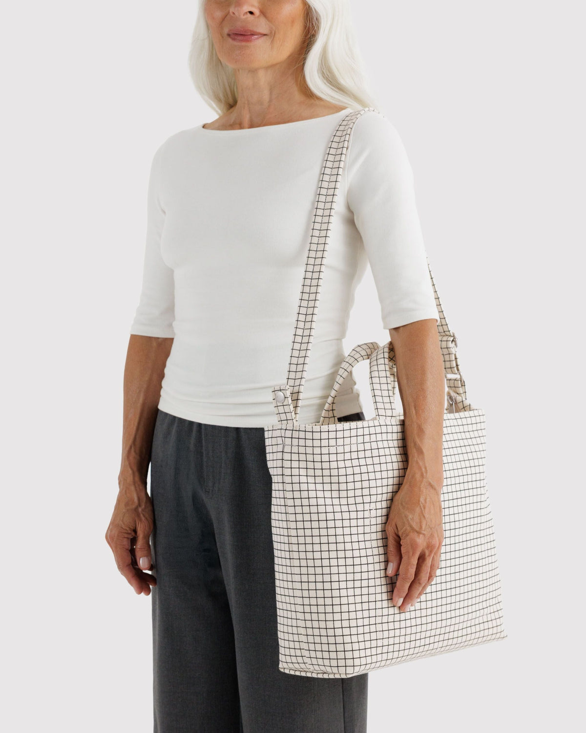 Horizontal Zip Duck Bag - Natural Grid - image 2