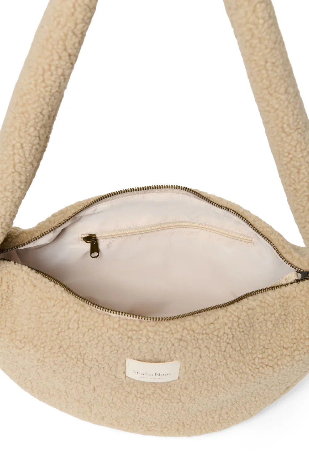 Ecrufarbene Teddy-Mini-Umhängetasche