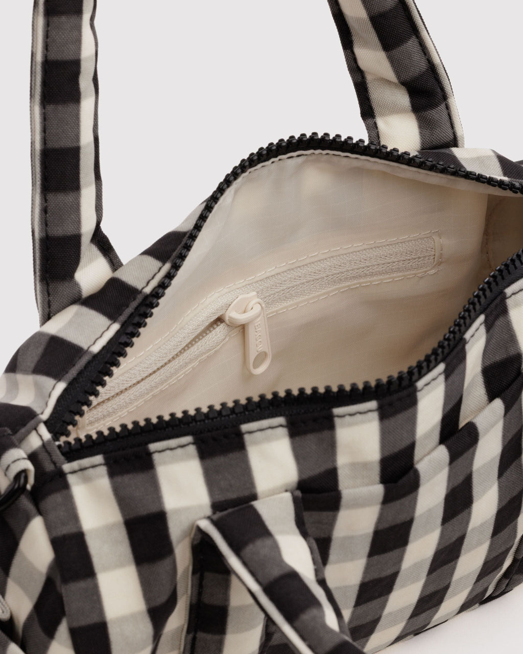 Small Nylon Duffle Bag - Black and Cream Gingham - image 5