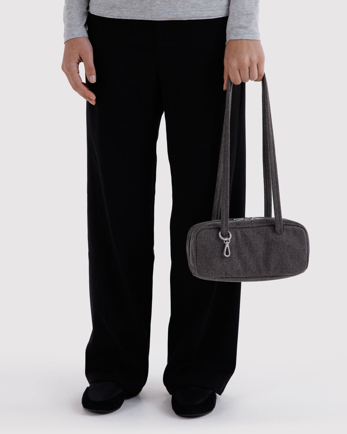 Small Denim Bowler Bag - Washed Black Denim - image 3