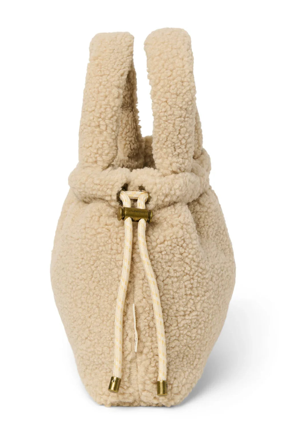 Ecrukleurige teddy mini-tas met trekkoordsluiting