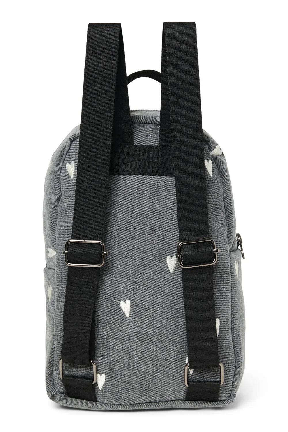 Rucksack aus Jeansstoff mit grauen Herzen
