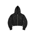 VYBES Women's Black Leopard Cropped Zip-up
