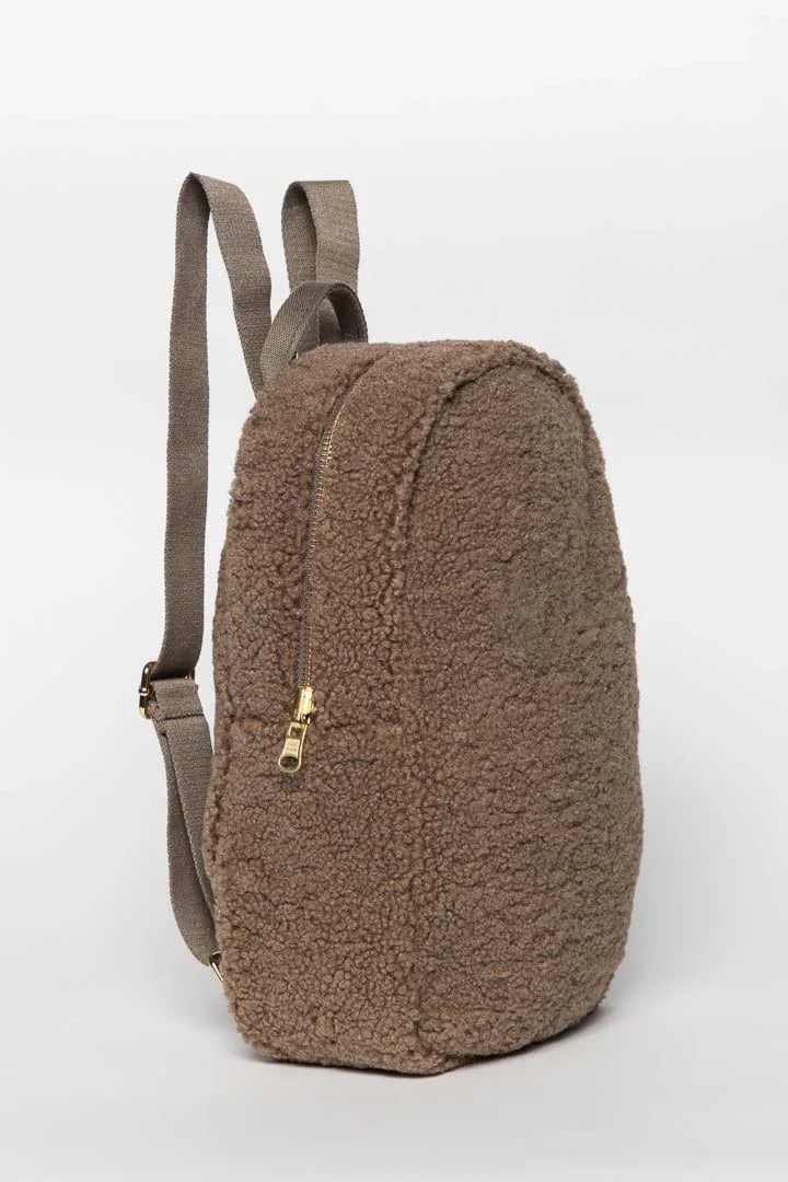 Ecrufarbener Teddy-Mini-Rucksack mit Herzen