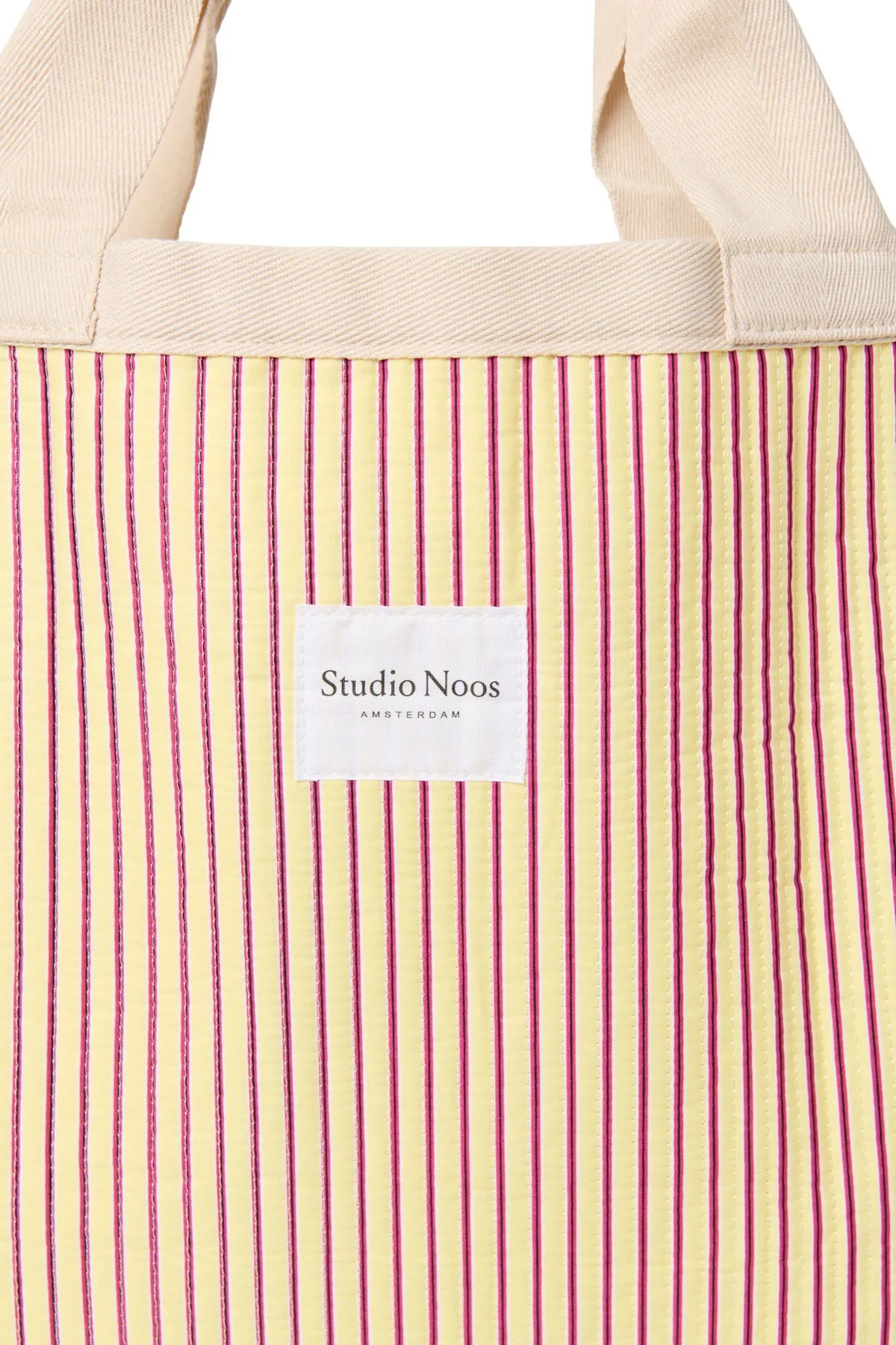 Poplin-Streifenstrandtasche | Himbeere