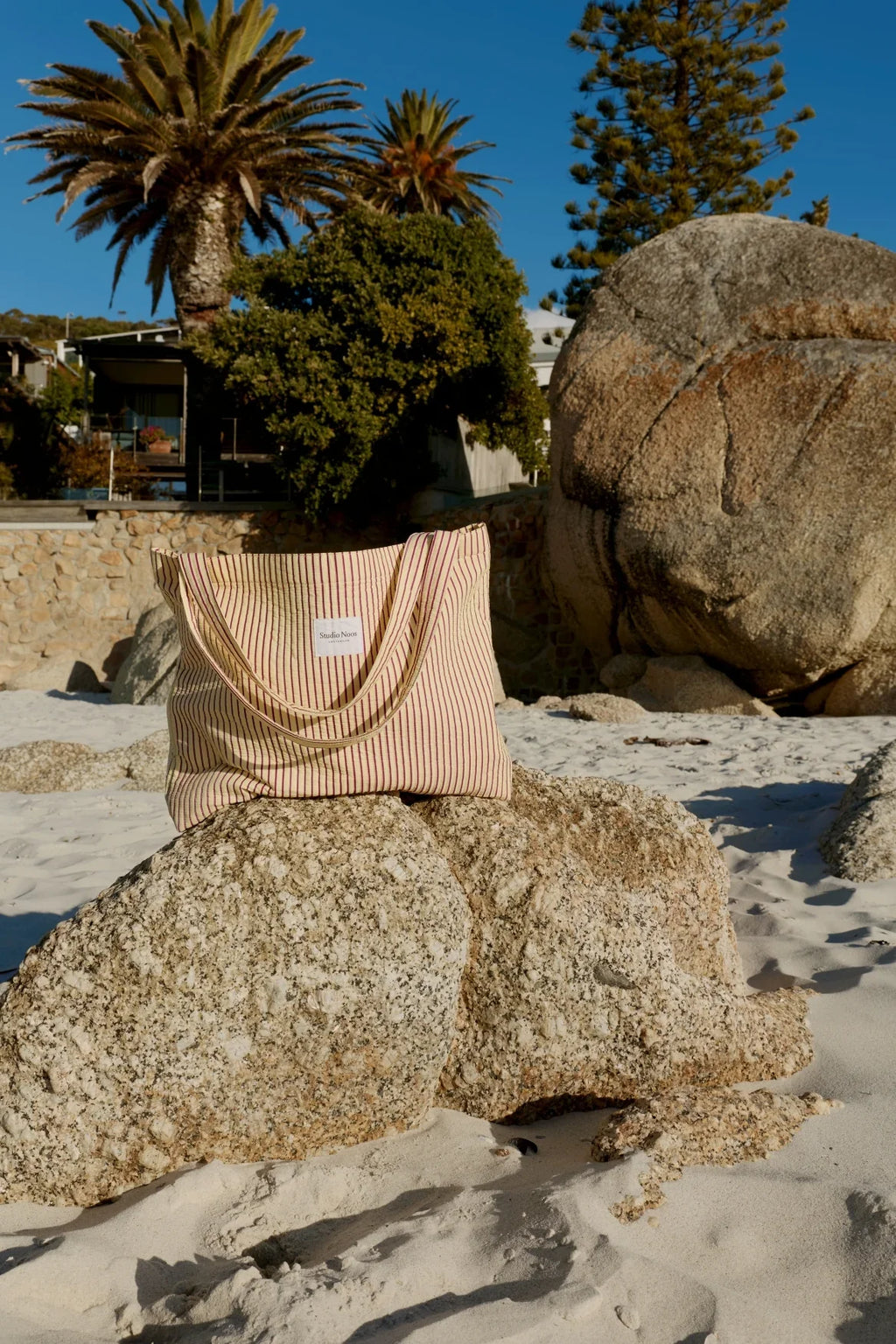 Popeline Gestreepte Mom Bag | Botergeel