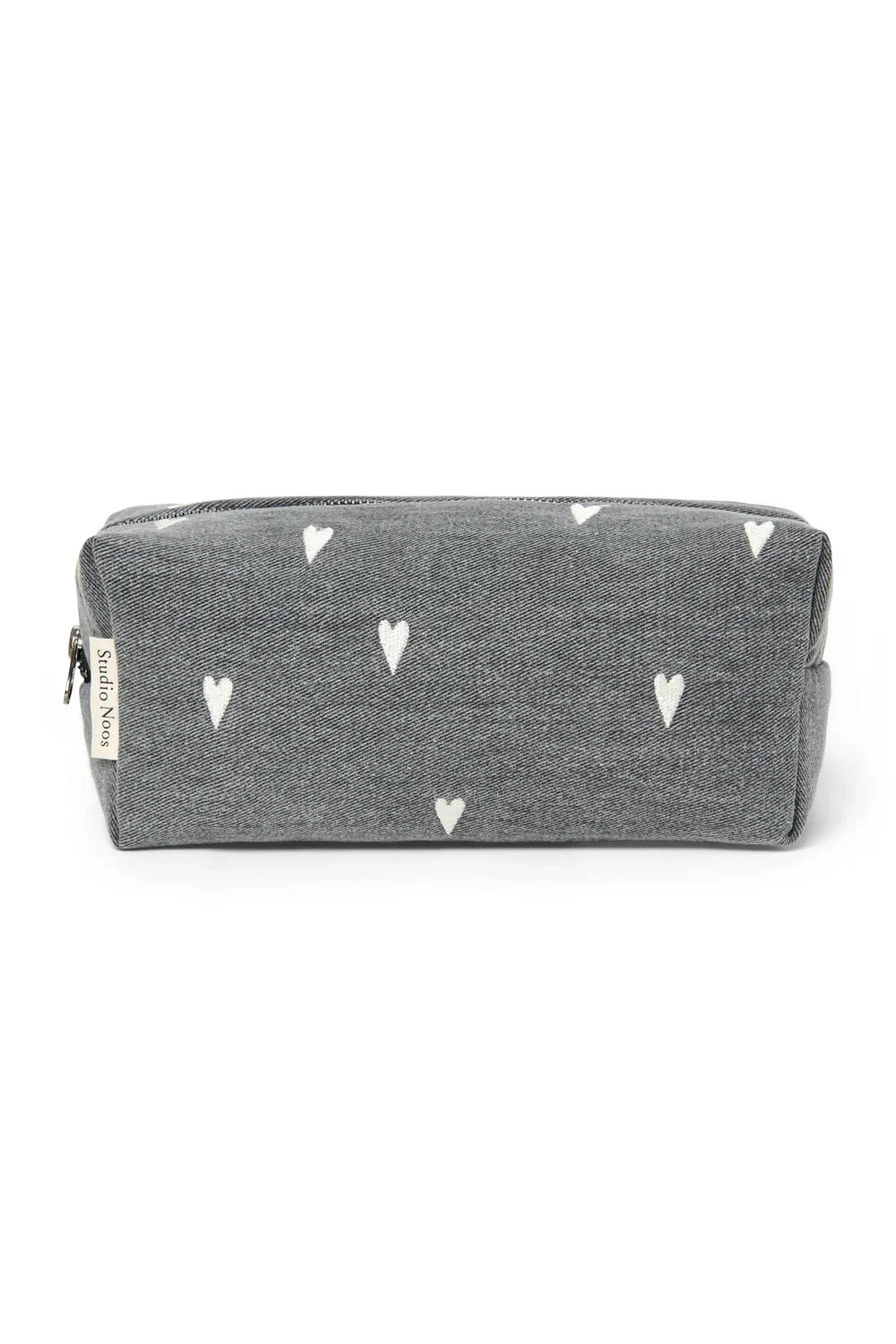 Grijze denim etui met hartjes