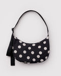 Medium Nylon Crescent Bag - Black and Cream Polka Dot