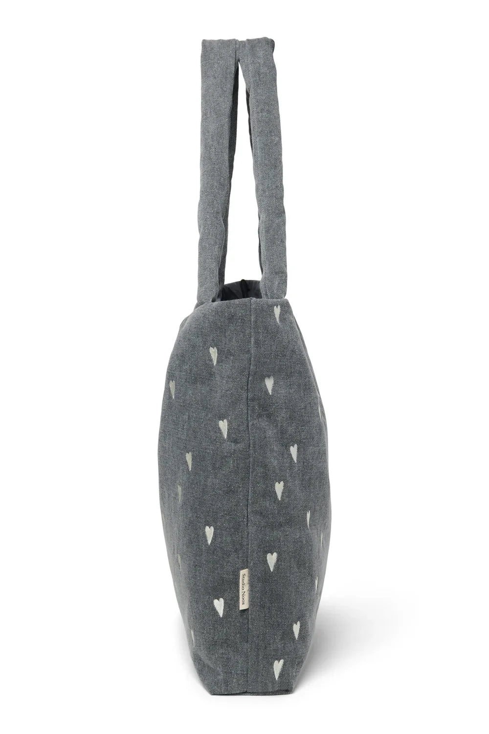 Grey Hearts Denim Mom Bag