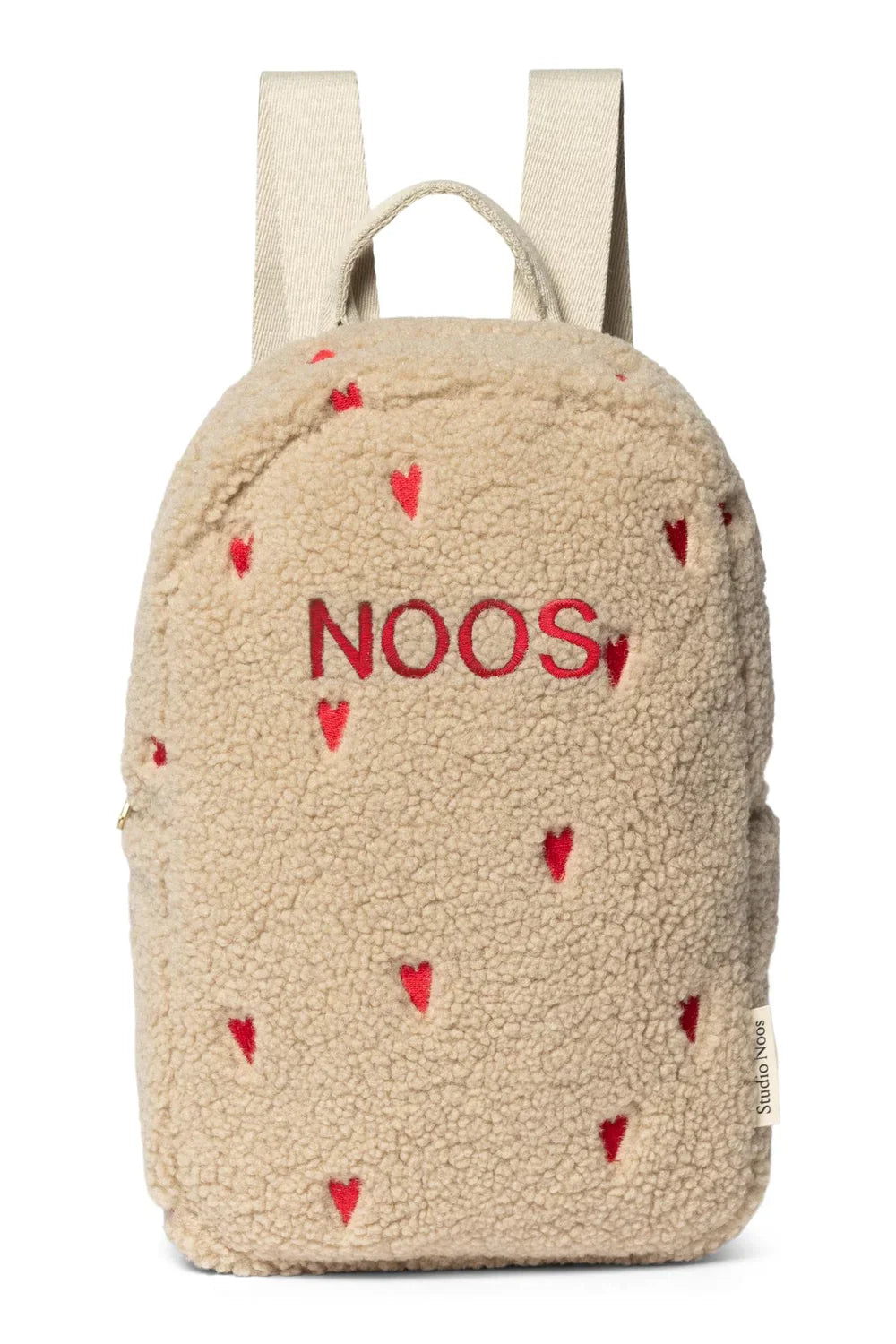 Ecrufarbener Teddy-Mini-Rucksack mit Herzen