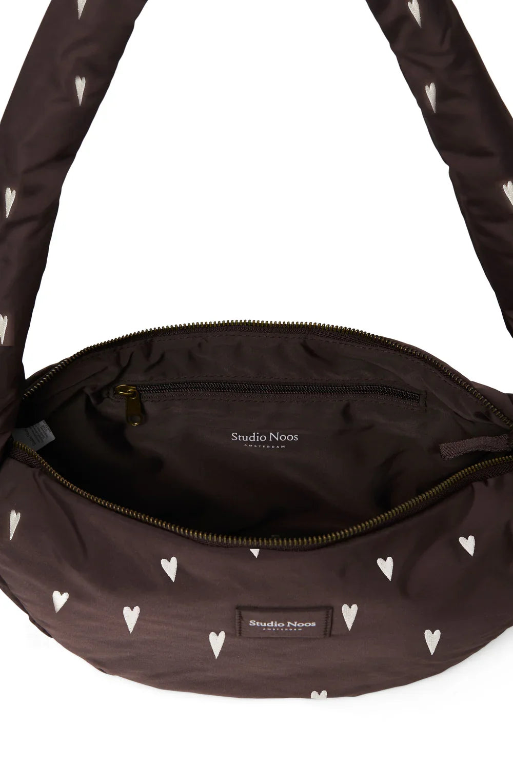 Brown Hearts Puffy Mini Cross Body Bag