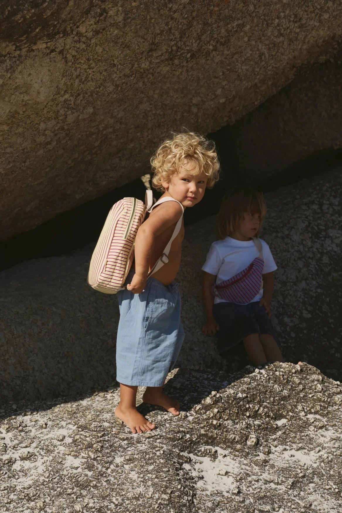 Popeline-Mini-Rucksack gestreift | Himbeer
