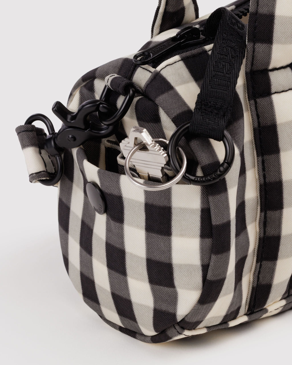 Small Nylon Duffle Bag - Black and Cream Gingham - image 4