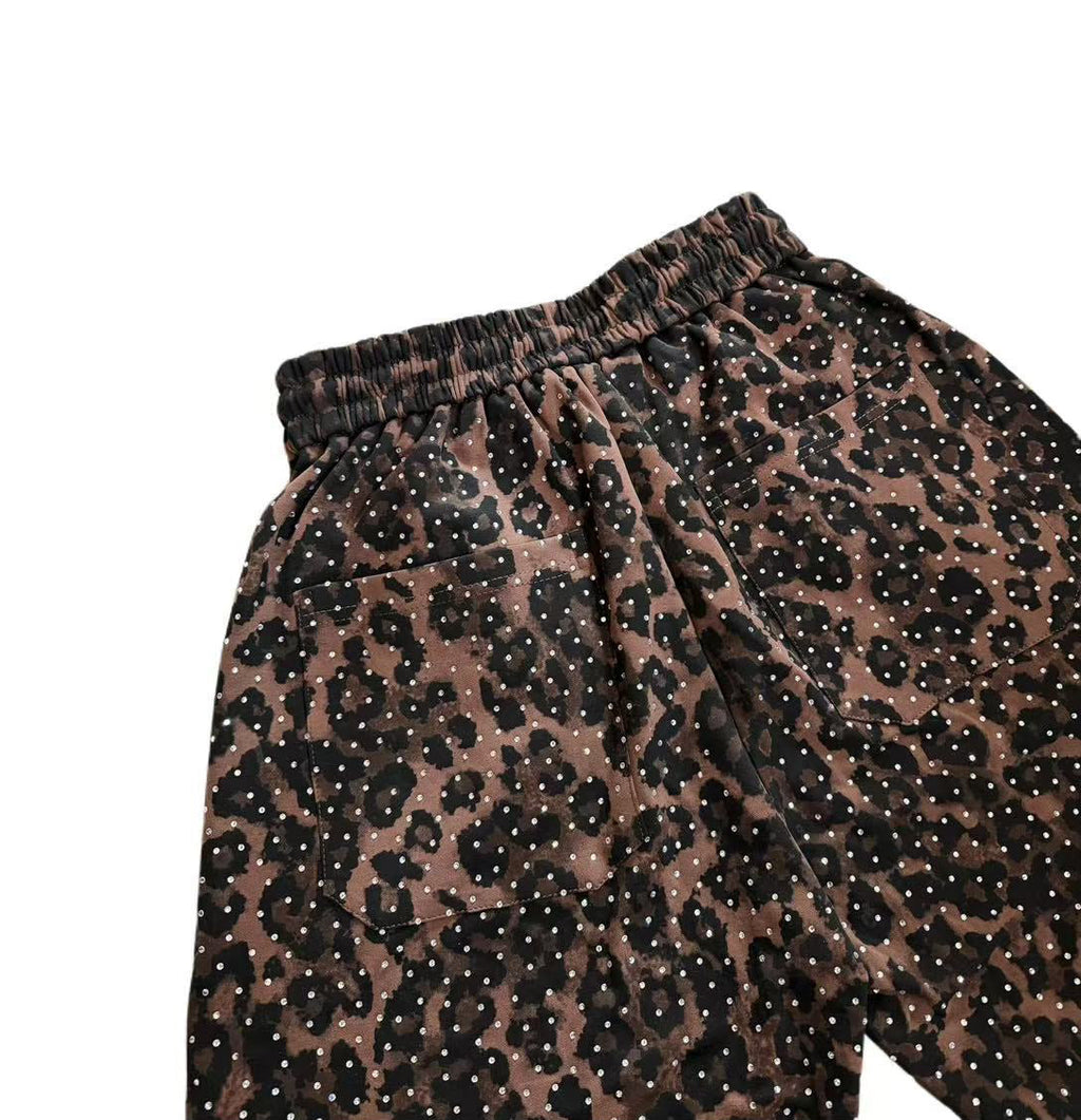 VYBES Rhinestone Leopard Sweatpants