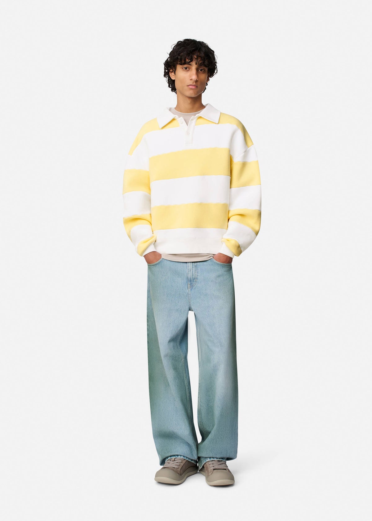 Shift Striped Sweatshirt - White/Light Yellow - image 4