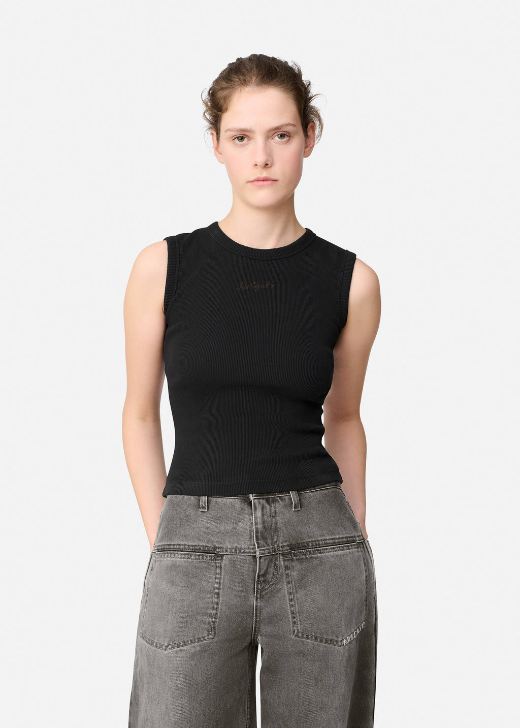 Scoop Ribbed Tank - Black - image 2