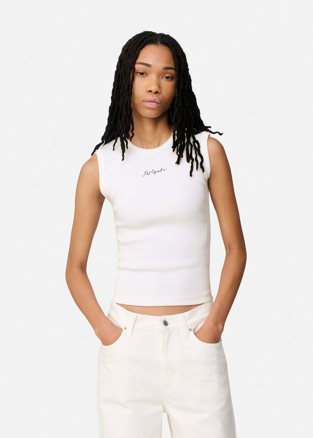 Scoop Ribbed Tank - White - image 2