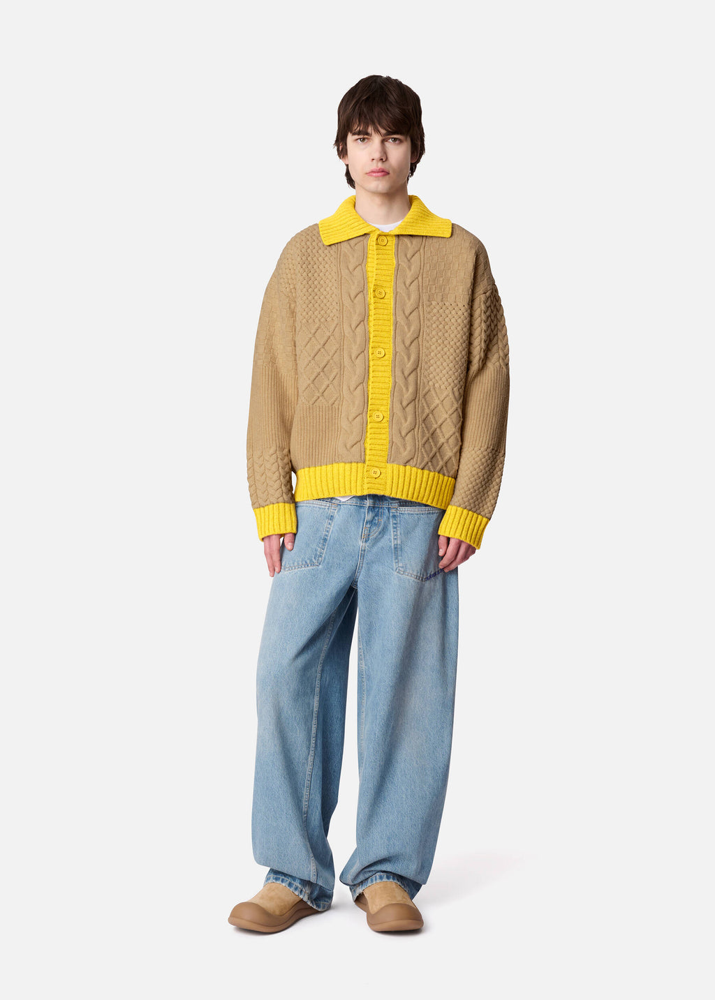 Textured Franko Cardigan - Camel/Yellow - image 4