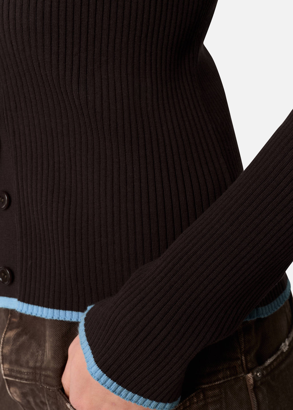 Fleur Cardigan - Dark Brown/Light Blue - image 8