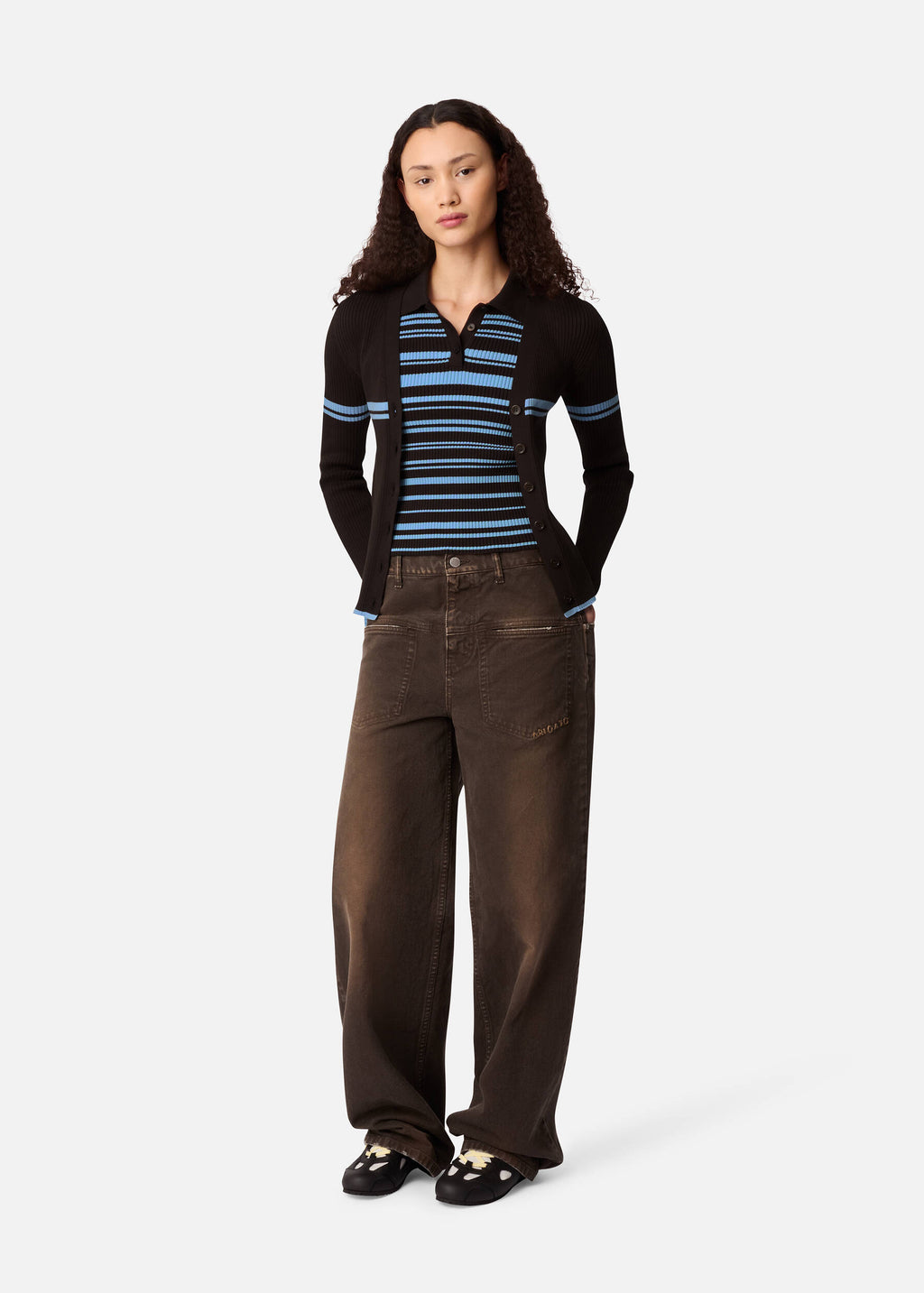 Fleur Cardigan - Dark Brown/Light Blue - image 4