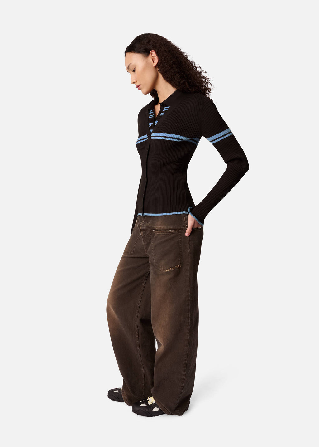 Fleur Cardigan - Dark Brown/Light Blue - image 5