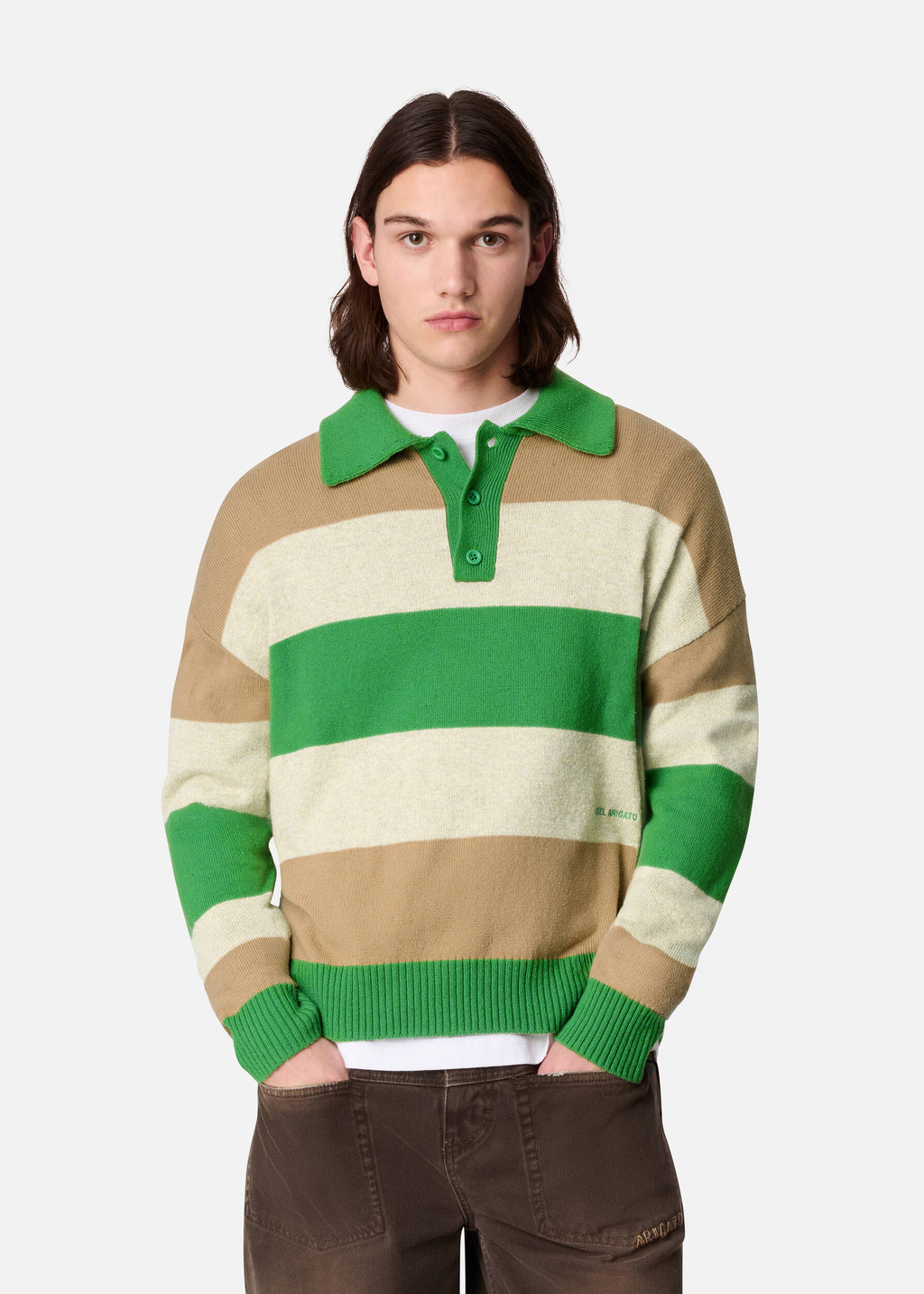 Marine Polo Sweater - Green/Beige - image 2