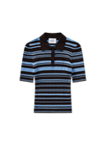Anja Ribbed Polo Top - Dark Brown/Light Blue - image 1