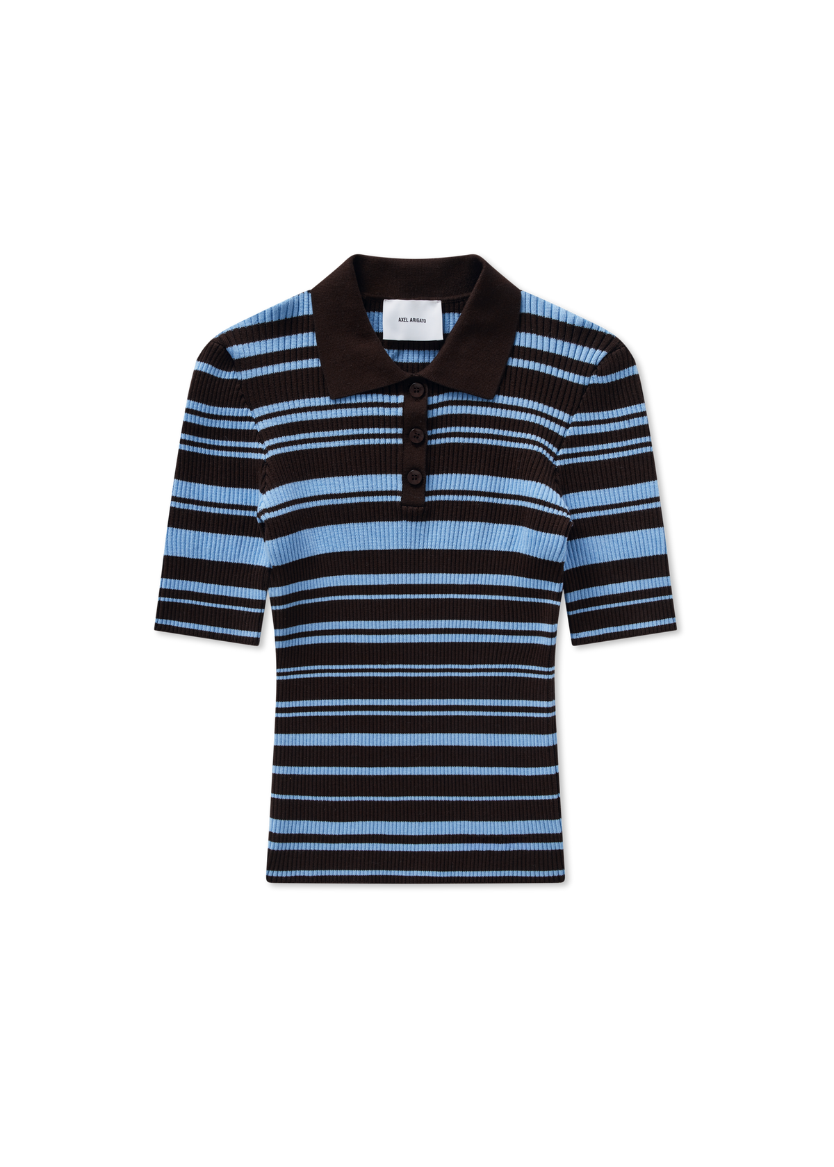 Anja Ribbed Polo Top - Dark Brown/Light Blue - image 1