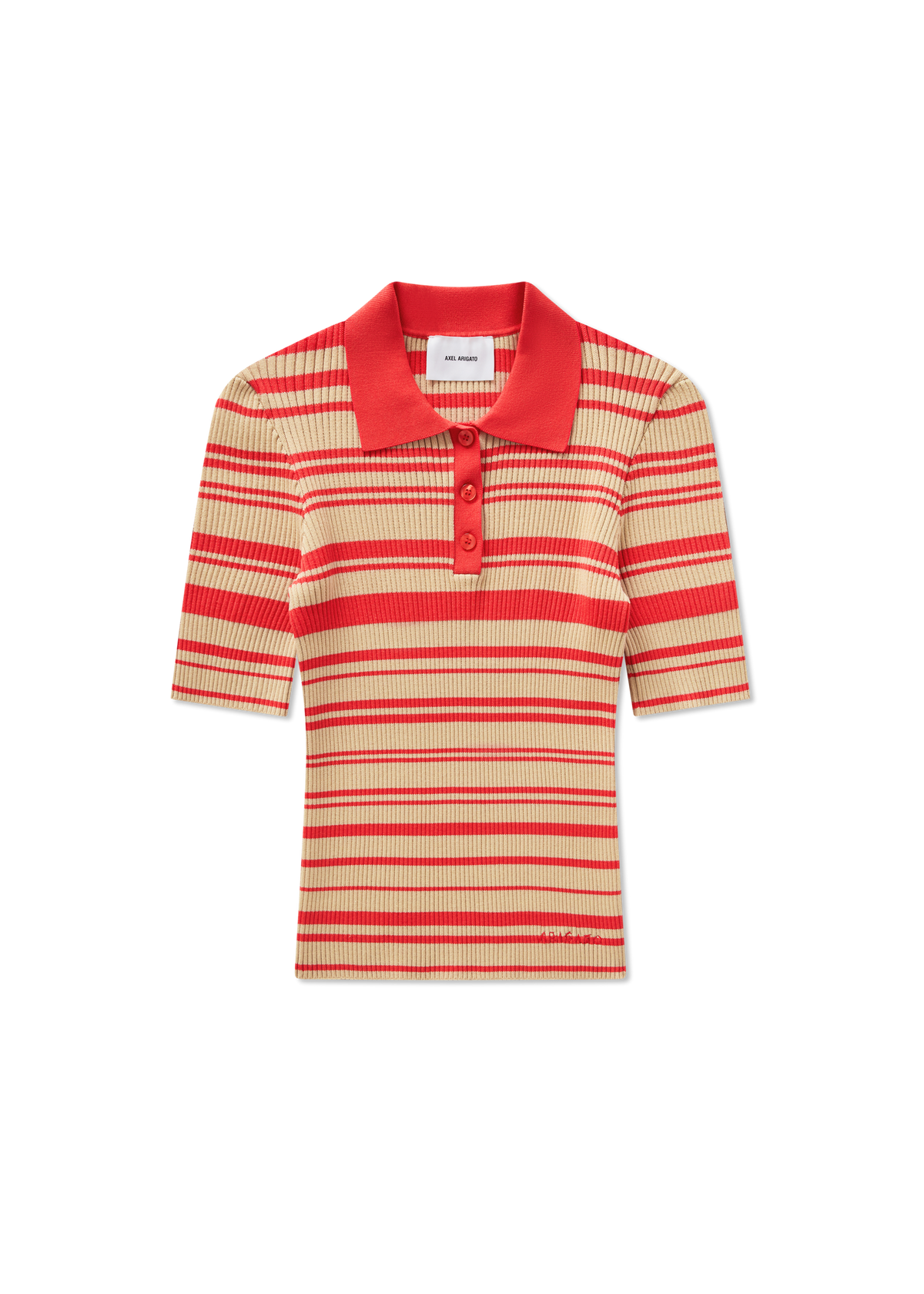 Anja Ribbed Polo Top - Red/Beige - image 1