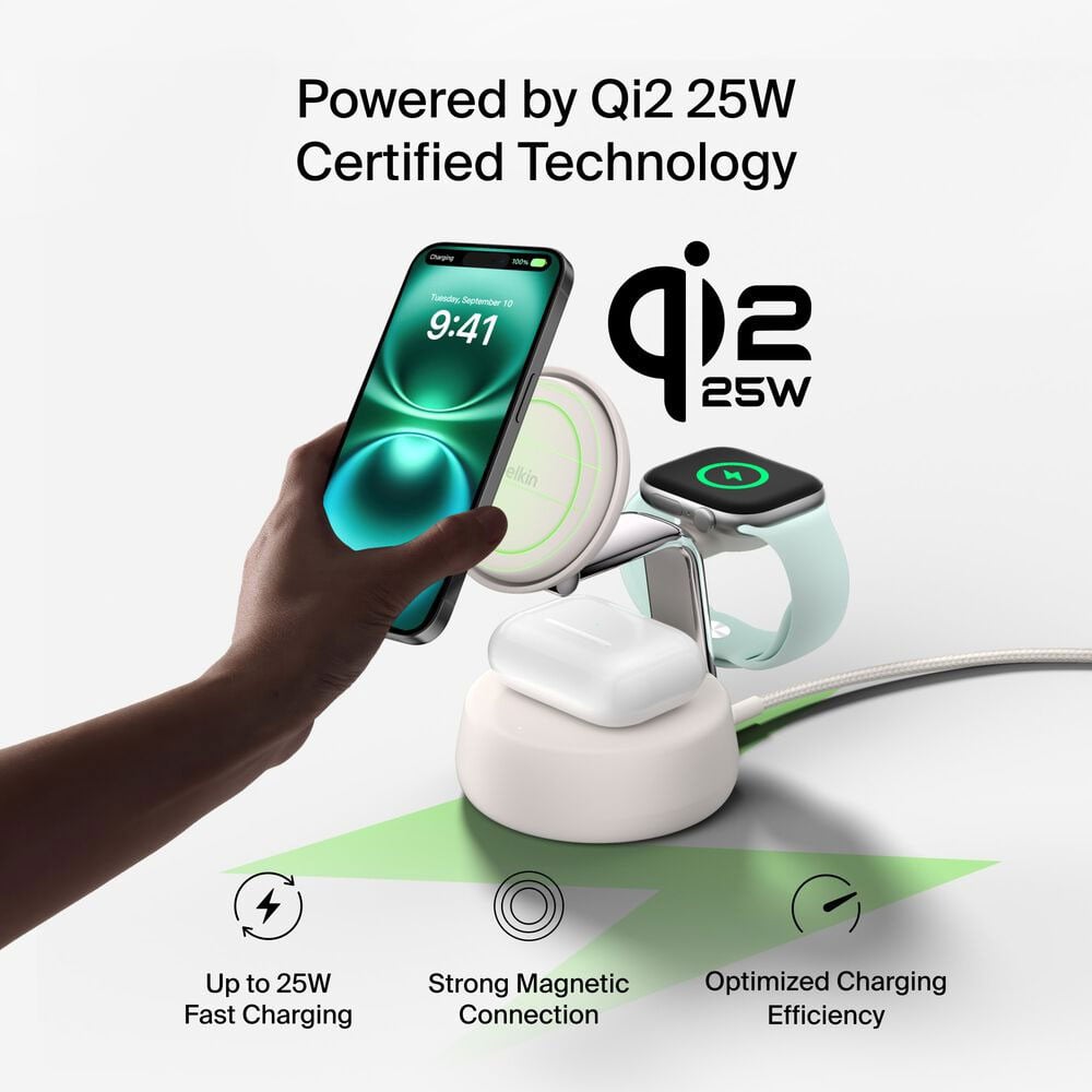 Belkin UltraCharge Pro 3-in-1 Magnetic Charger with Qi2 25W In Tan - WIZ040TTSD - image 6