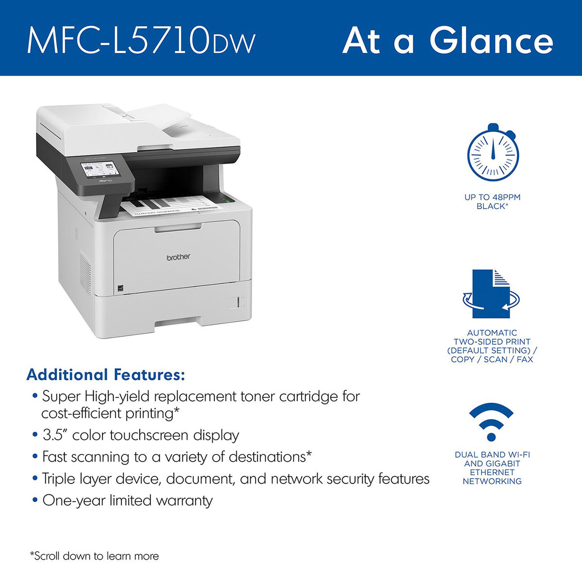 Brother Business Monochrome Laser All-in-One Printer with Wireless Networking - MFCL5710DW - image 2