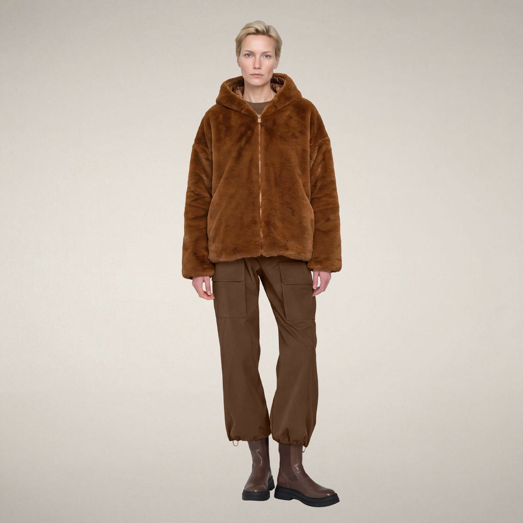 Women's Reversible Faux Fur Jacket Davina in Noisette Brown