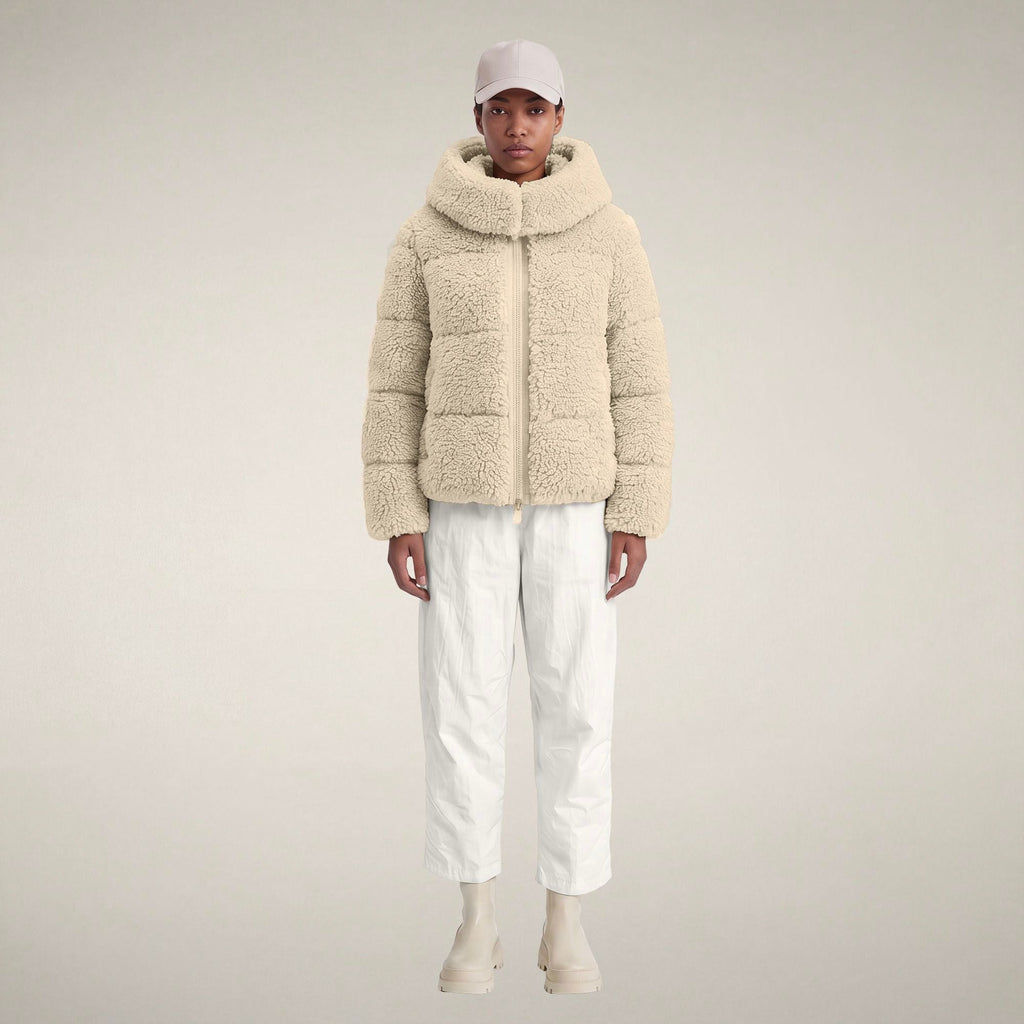 Women's Faux Fur Puffer Jacket Lenora in Shore Beige