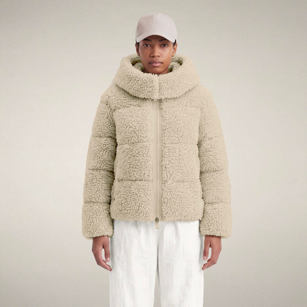 Women's Faux Fur Puffer Jacket Lenora in Shore Beige