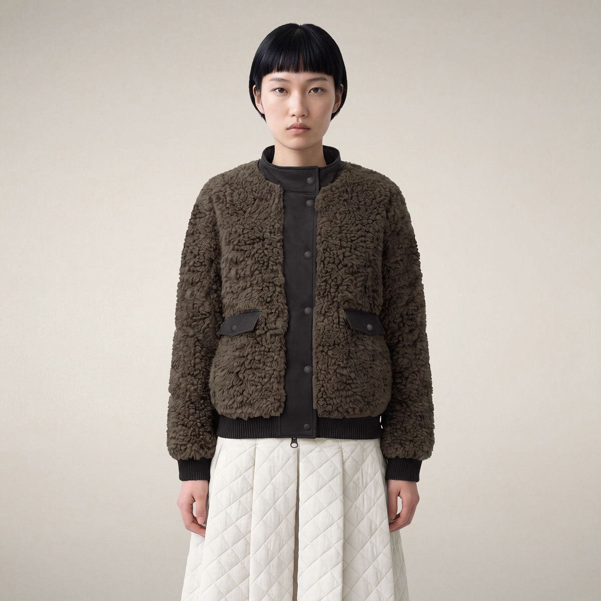 Women's Faux Fur Puffer Jacket Valery in Soil Brown