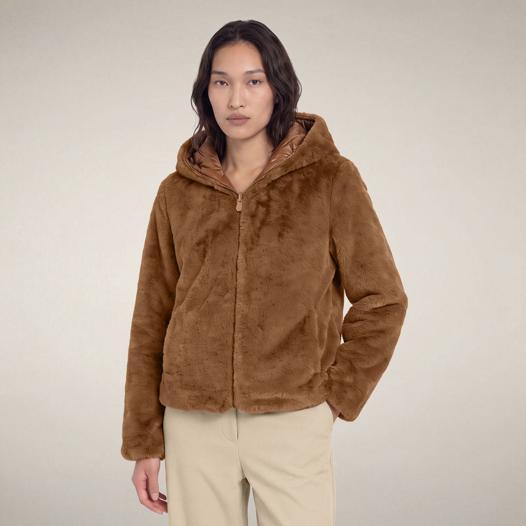 Women's Reversible Faux Fur Jacket Laila in Noisette Brown