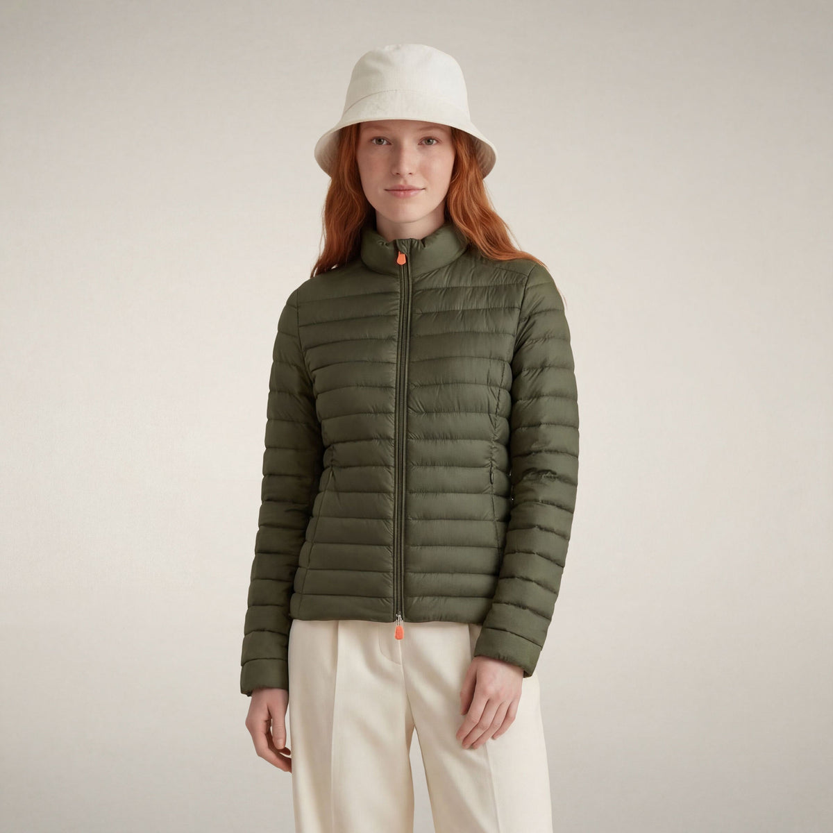 Women's animal free puffer jacket Carly in dusty olive