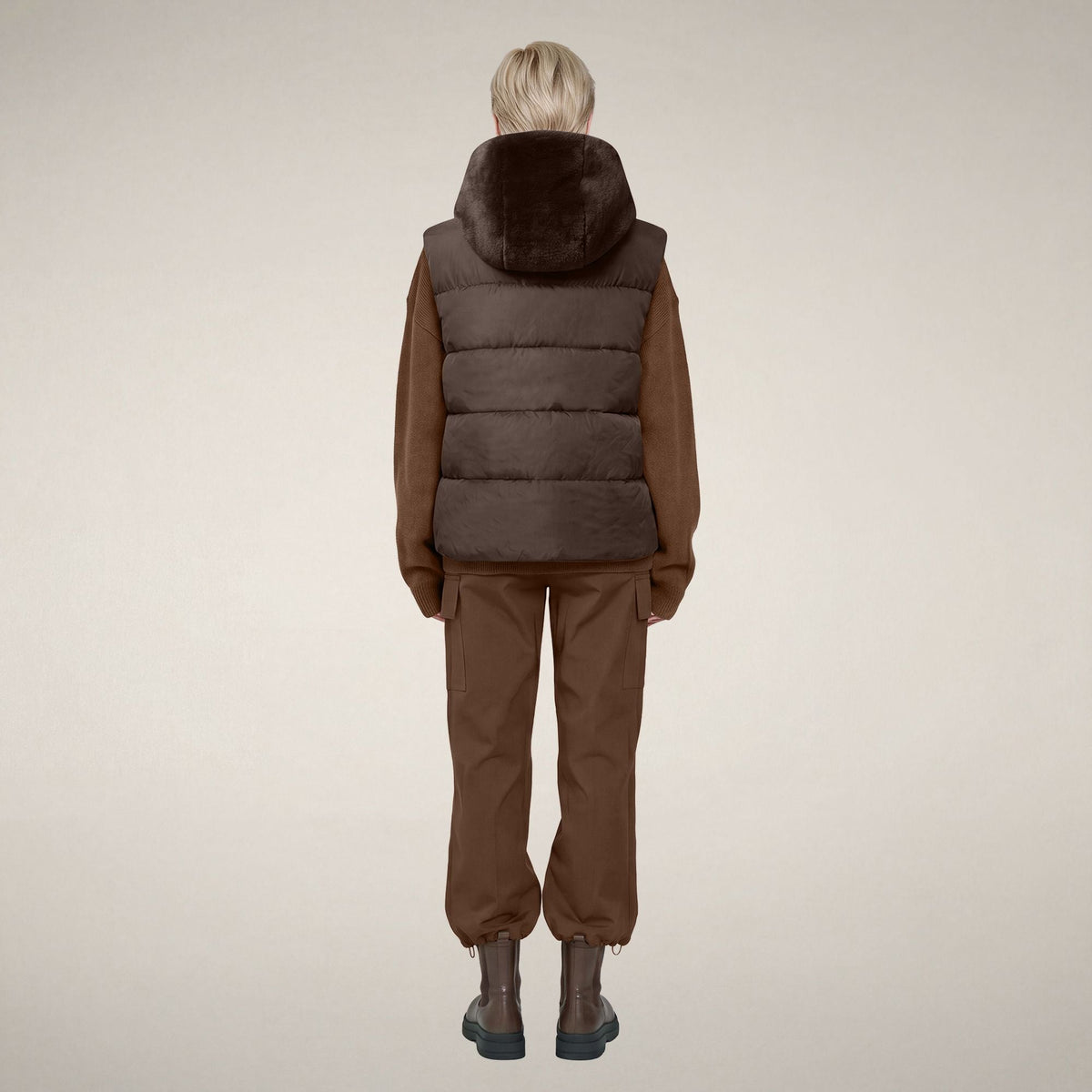 Women's Faux Fur Puffer Vest Cassandra in Soil Brown