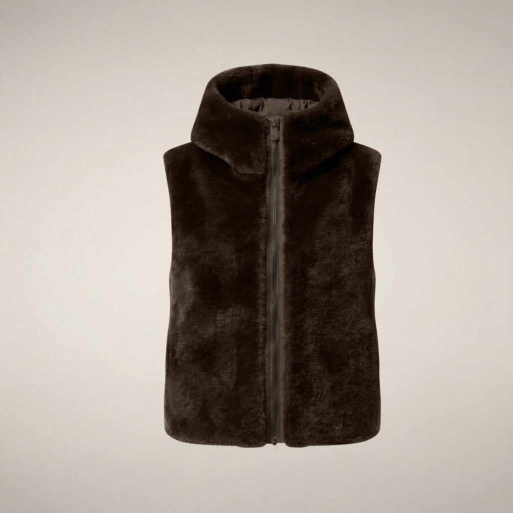 Women's Faux Fur Puffer Vest Cassandra in Soil Brown