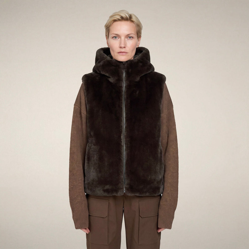Women's Faux Fur Puffer Vest Cassandra in Soil Brown