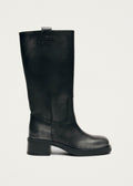 Sajan Vintage-Effekt Lederstiefel in Schwarz