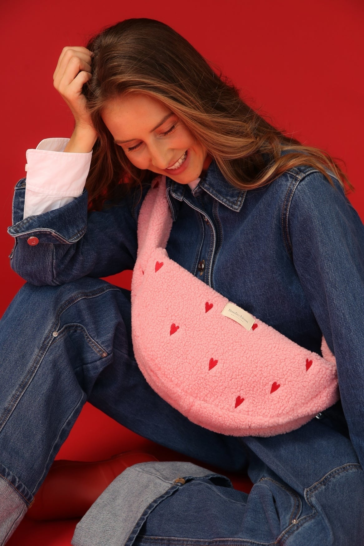 Teddy Mini Cross Body Bag | Light Pink Hearts