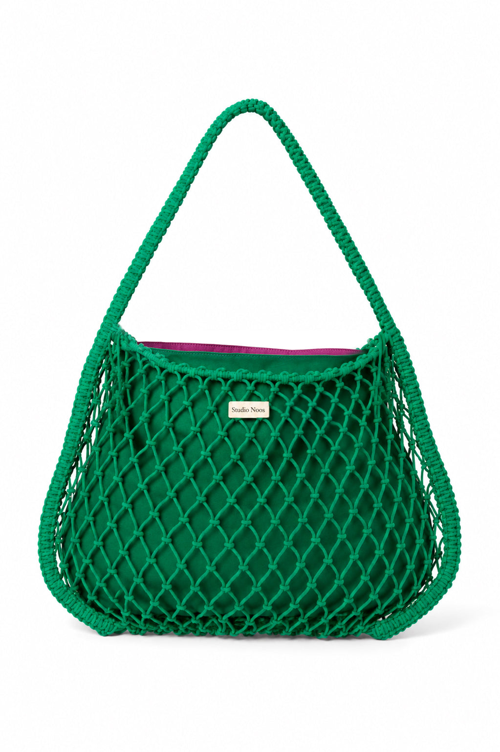 Violett-grüner Wendeeinsatz | Grüne Makramee-Muttertasche mit