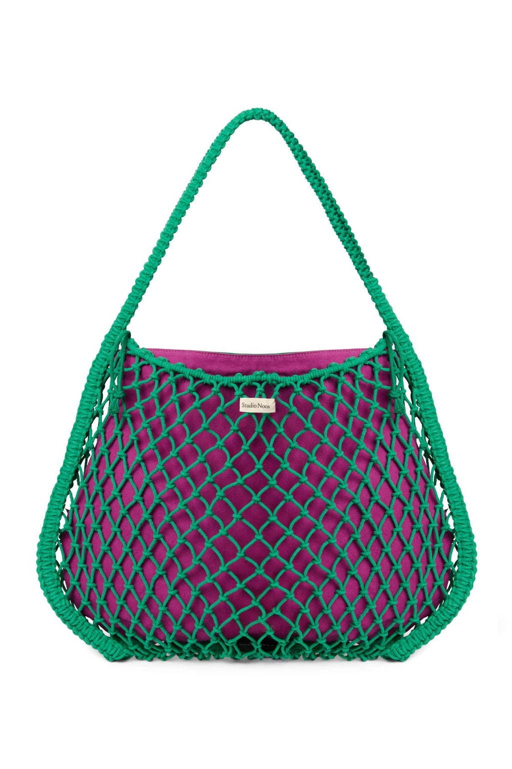 Violett-grüner Wendeeinsatz | Grüne Makramee-Muttertasche mit